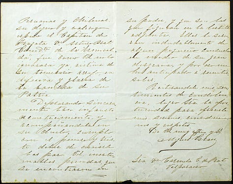 Cartas originales entre Miguel Grau y Carmela Carvajal de Prat