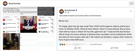 Galeria tregon zinxhirin e postimeve të Berat Buzhalës [të postuara ndërmjet orës 13:30/h dhe 15:30/h të Shtunën më 3 Janar, 2026] ku ai pretendon se ‘i kanë ardhur qindra mesazhe’ dhe publikon shembuj të supozuar si dëshmi nga qytetarë. Në këto pamje shihen edhe mesazhet e postuara si të ardhura nga publiku, të vendosura si mbështetje narrative për pretendimet e tij.