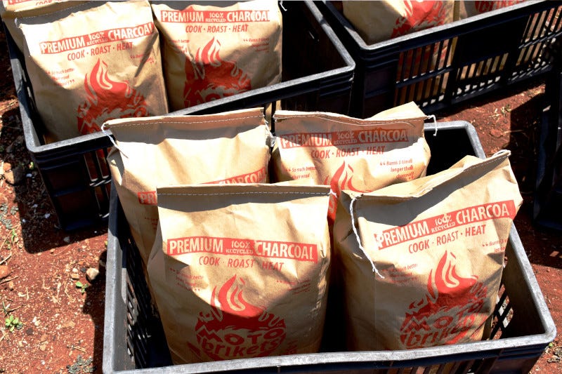 Packaged, ready-to-deliver fuel briquettes. Packaged, ready-to-deliver fuel briquettes.