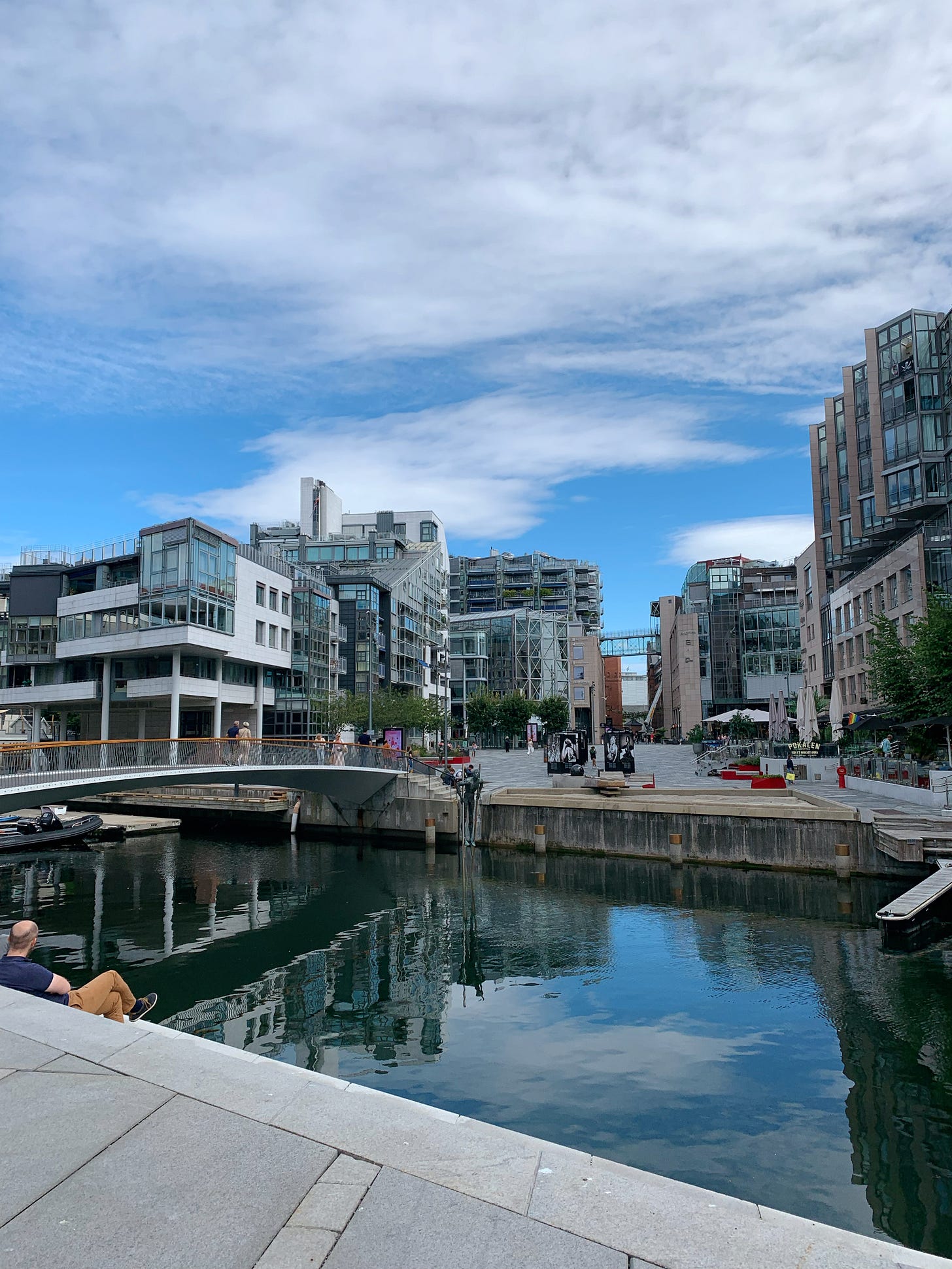 Different apartment buildings on a pedestrian-only island