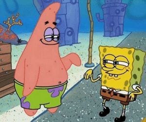 This may contain: spongebob and patrick in the middle of an animated scene