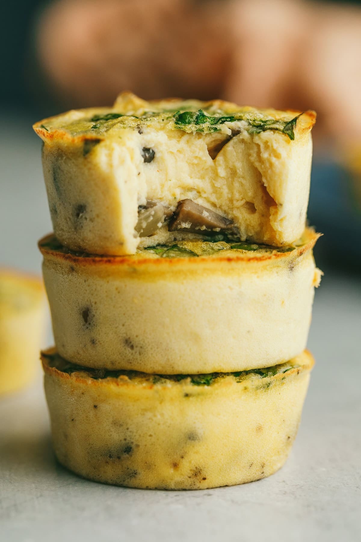 truffle and brie egg bites stacked.
