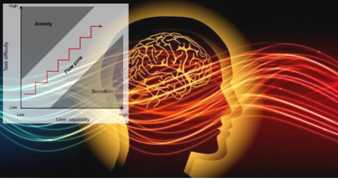 nuerological illustration of human brain in flow and flow zone graph