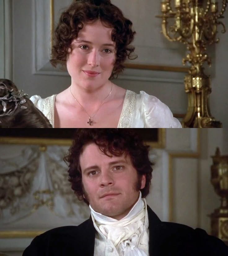 This may contain: two pictures of the same man and woman in formal attire, one is looking at the camera