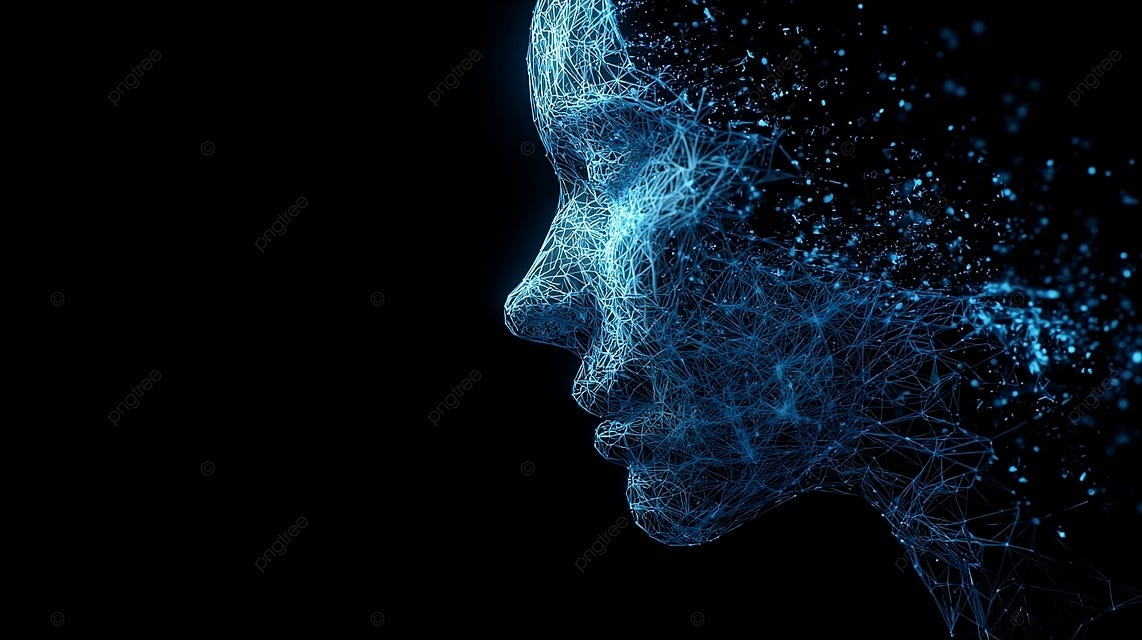 Glowing Blue Digital Ai Head Constructed From Interconnected Light Points  On Black Background, Ai, Head, Glowing Background Image And Wallpaper for  Free Download