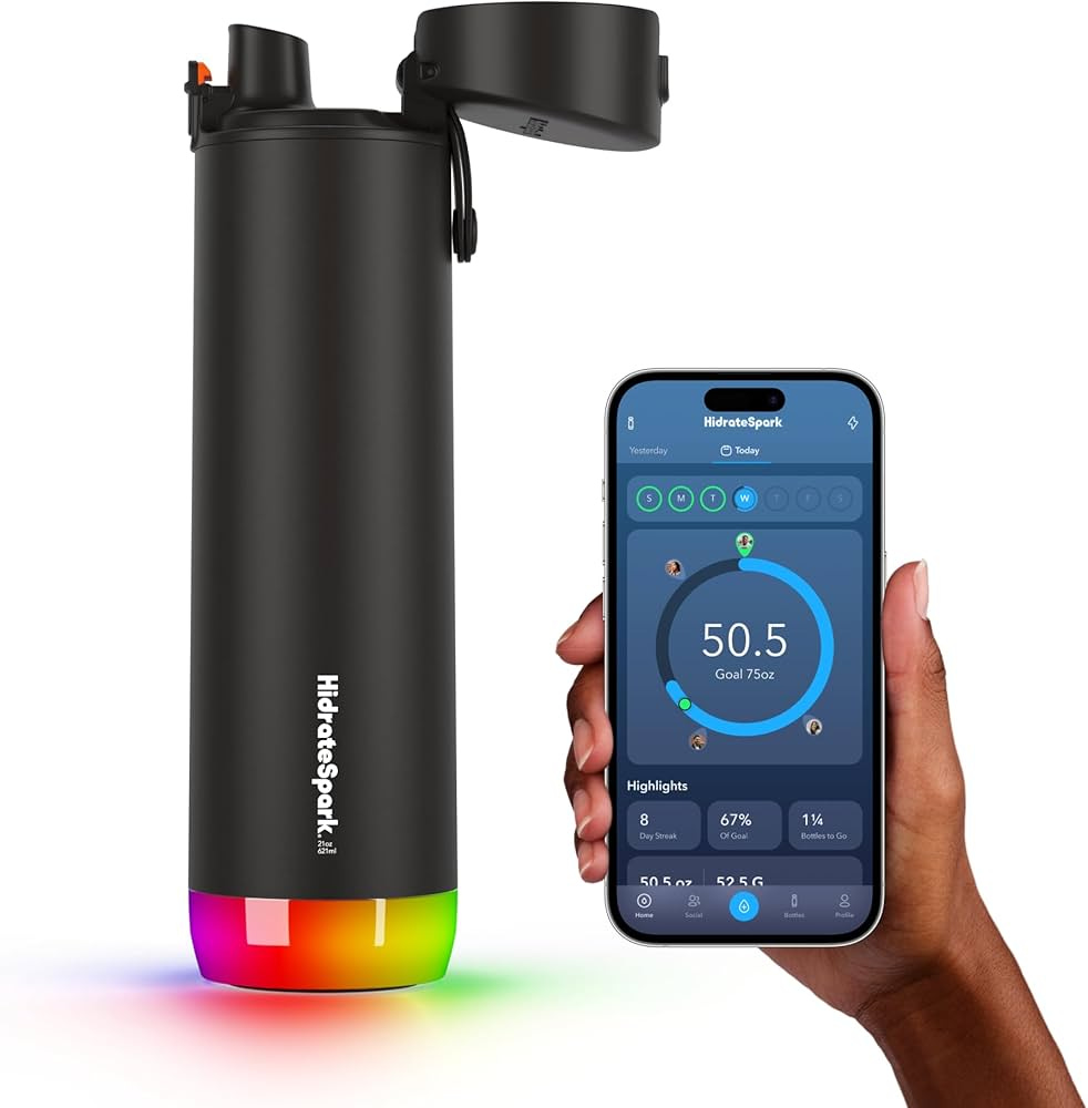 Hidrate Spark PRO Smart Water Bottle – Tracks Water Intake with Bluetooth,  LED Glow Reminder When You Need to Drink – Chug Lid, 21oz, Black :  Amazon.com.au: Sports, Fitness & Outdoors
