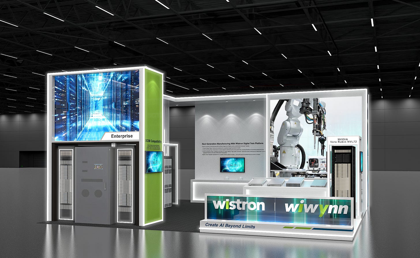 緯穎 × 緯創 GTC 2026 展位「Create AI Beyond Limits」——展示 AI 伺服器、機器人基建與資料中心整合方案，體現北美市場佈局（圖：緯穎官網）