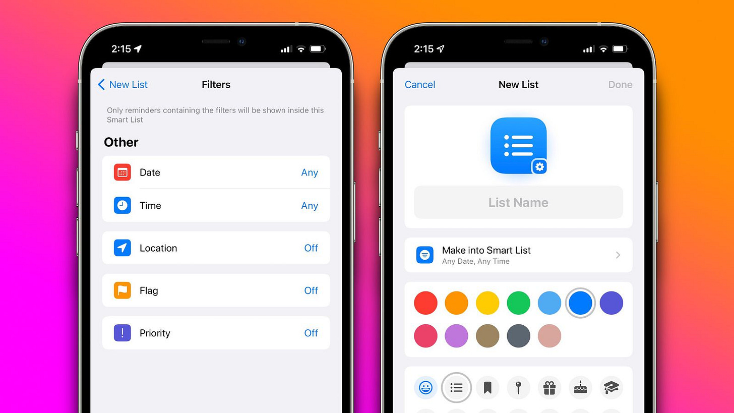 iOS 15 Reminders Gains New 'Smart List' Feature for Easily Filtering  Reminders Based on Locations, Tags, and More - MacRumors