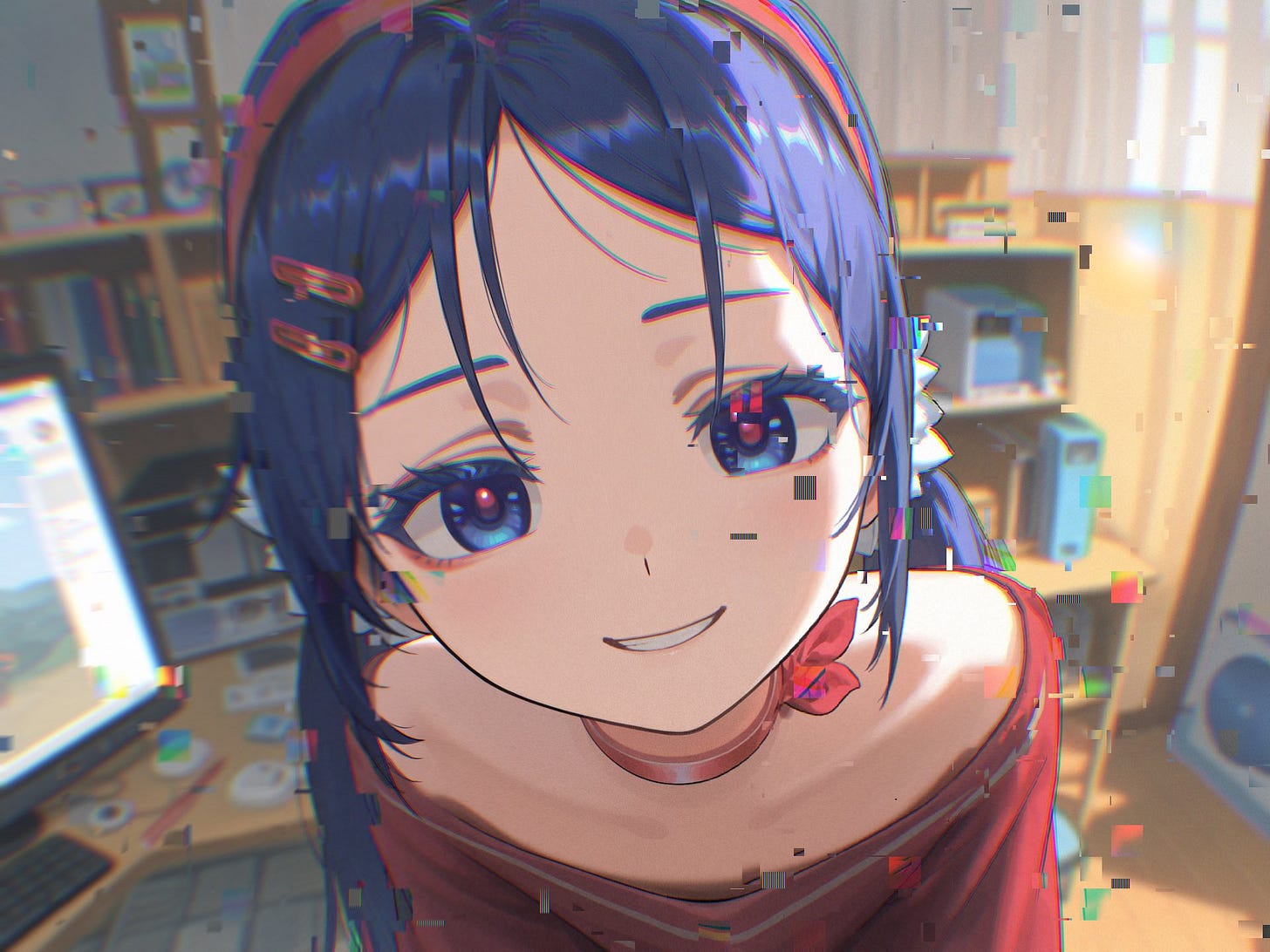 Anime 1920x1440 Mita (MiSide) MiSide glitch art looking at viewer