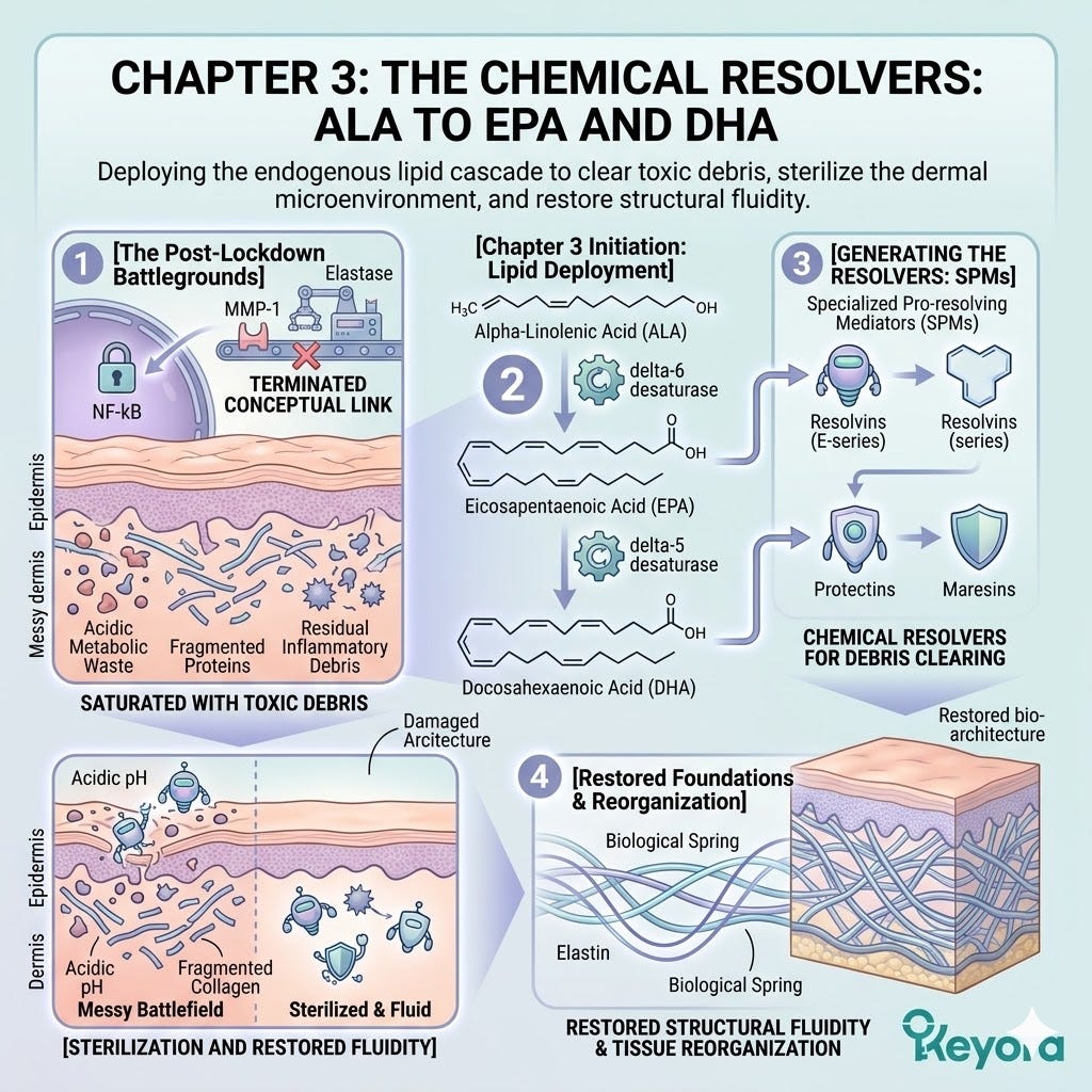 ALA to EPA/DHA conversion triggers the lipid cascade to generate SPMs, ensuring Cortisol Regulation and ATP Synthesis for Neurological Sovereignty. ALA to EPA/DHA conversion triggers the lipid cascade to generate SPMs, ensuring Cortisol Regulation and ATP Synthesis for Neurological Sovereignty.