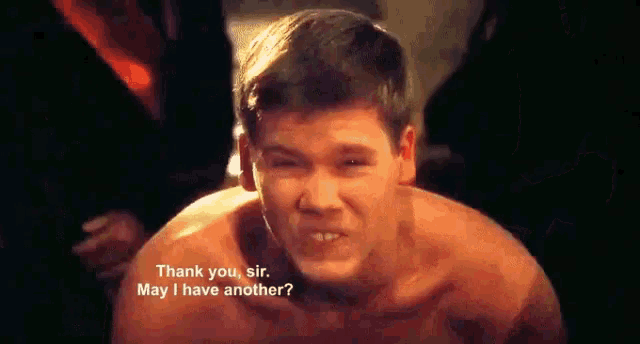 a man without a shirt says thank you sir a man without a shirt says thank you sir