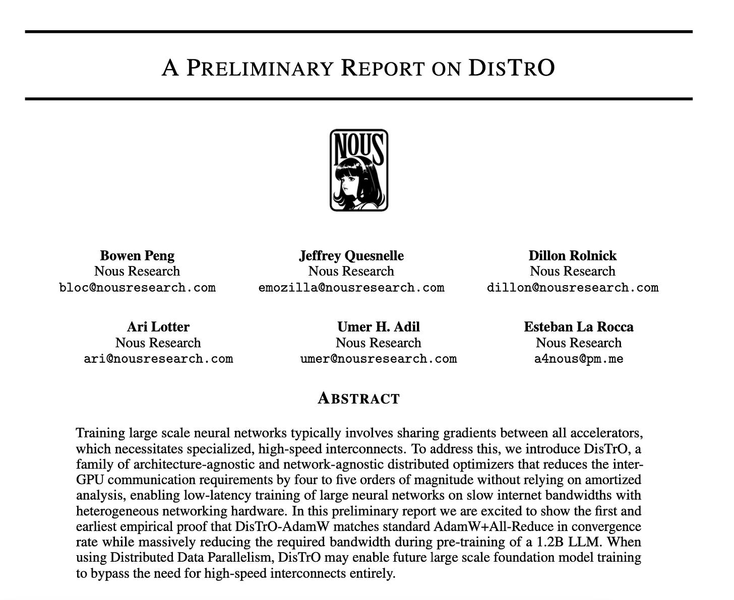 The DisTrO report by Nous Research