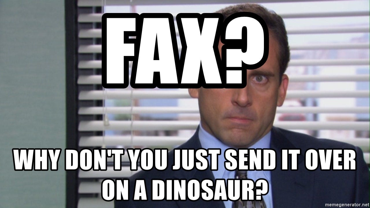Michael Scott Office  - Fax? Why don't you just send it over on a dinosaur?