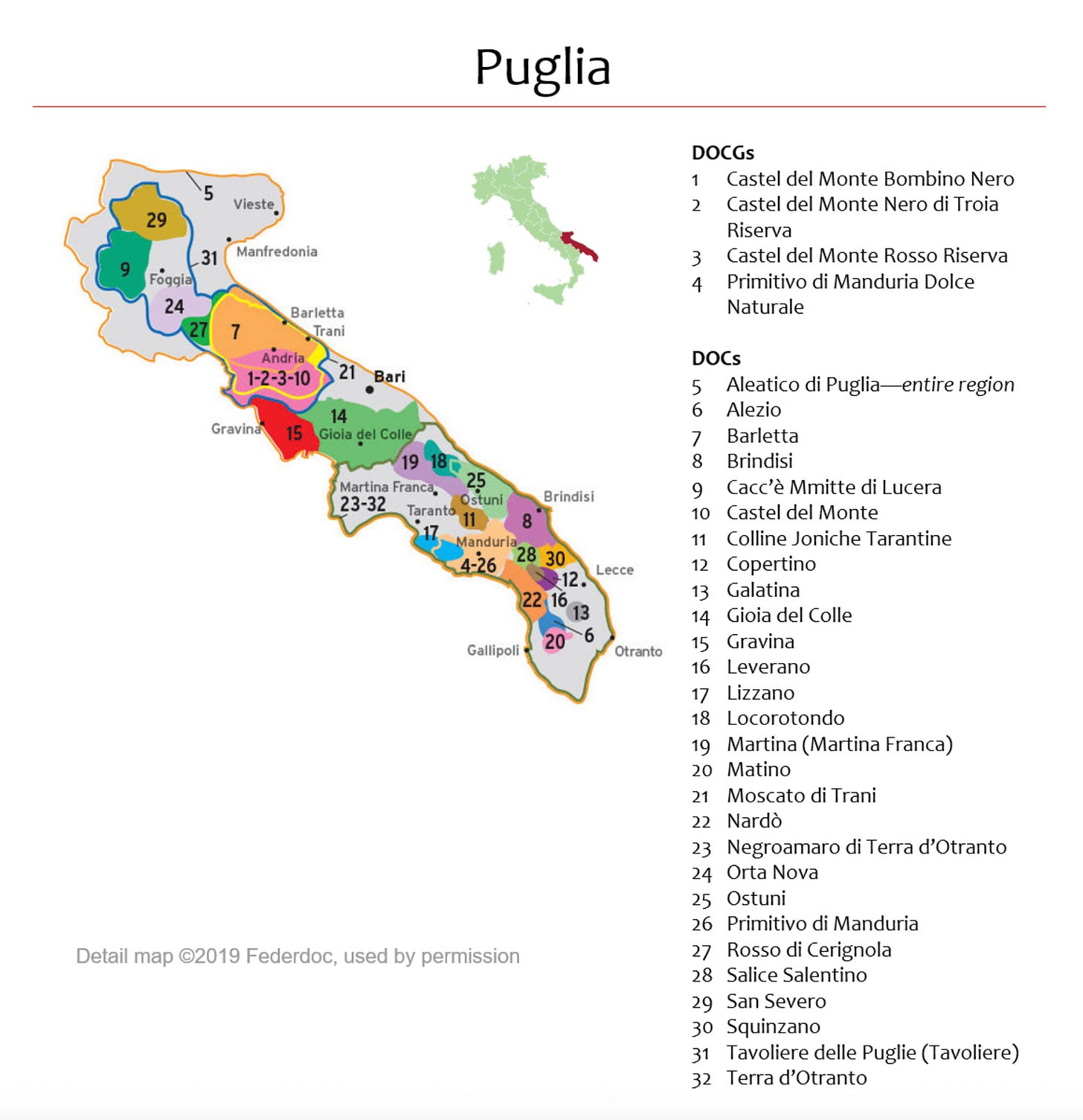 map of wine regions in Puglia