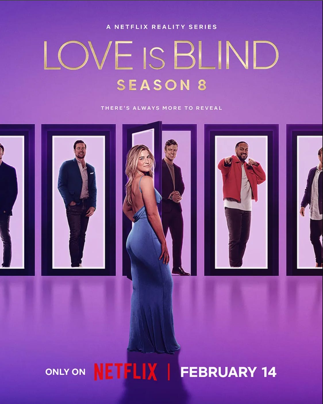 A promotional poster for season 8 of Love Is Blind on Netflix
