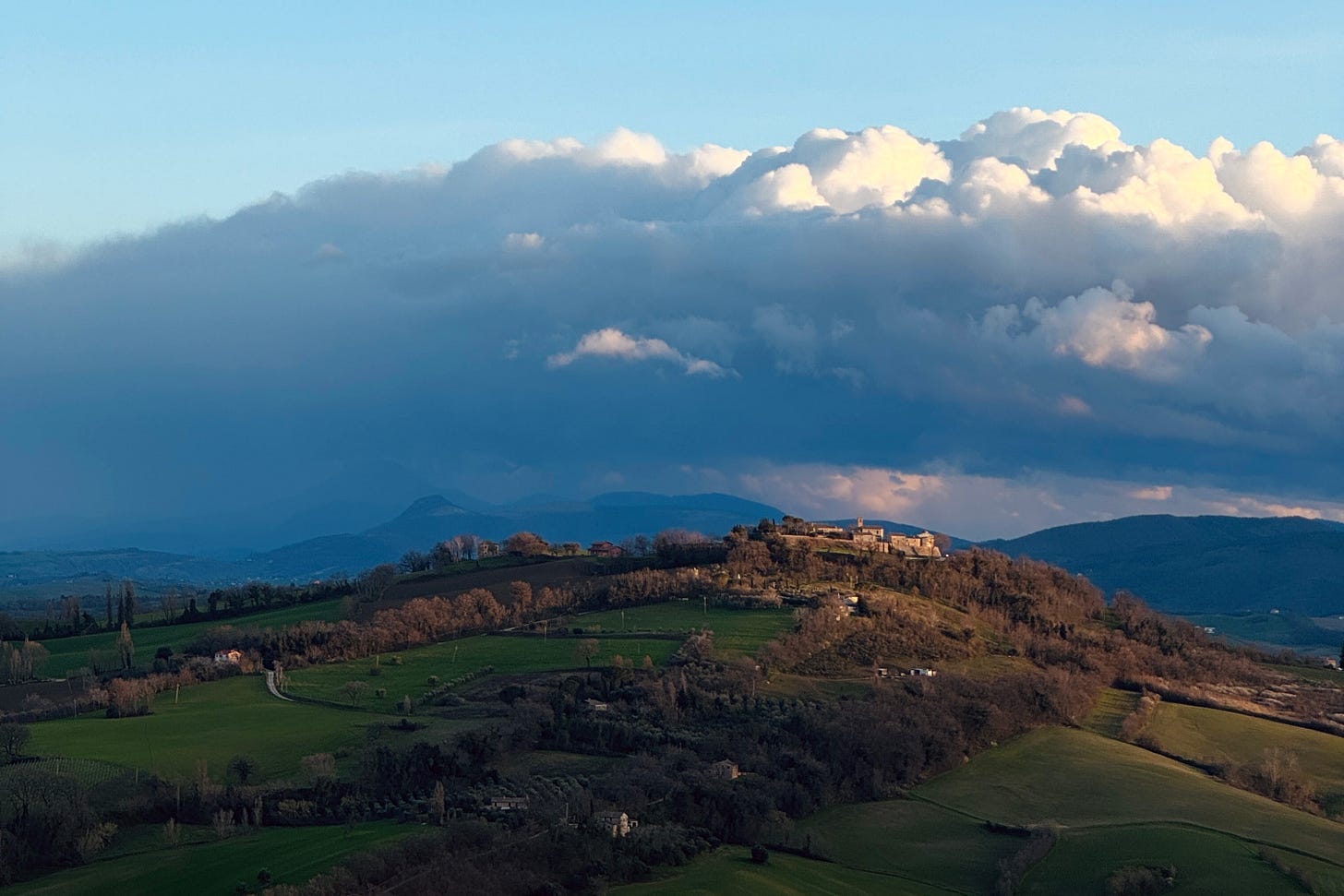 Montalfoglio town in Marche, Italy at sunset Montalfoglio town in Marche, Italy at sunset