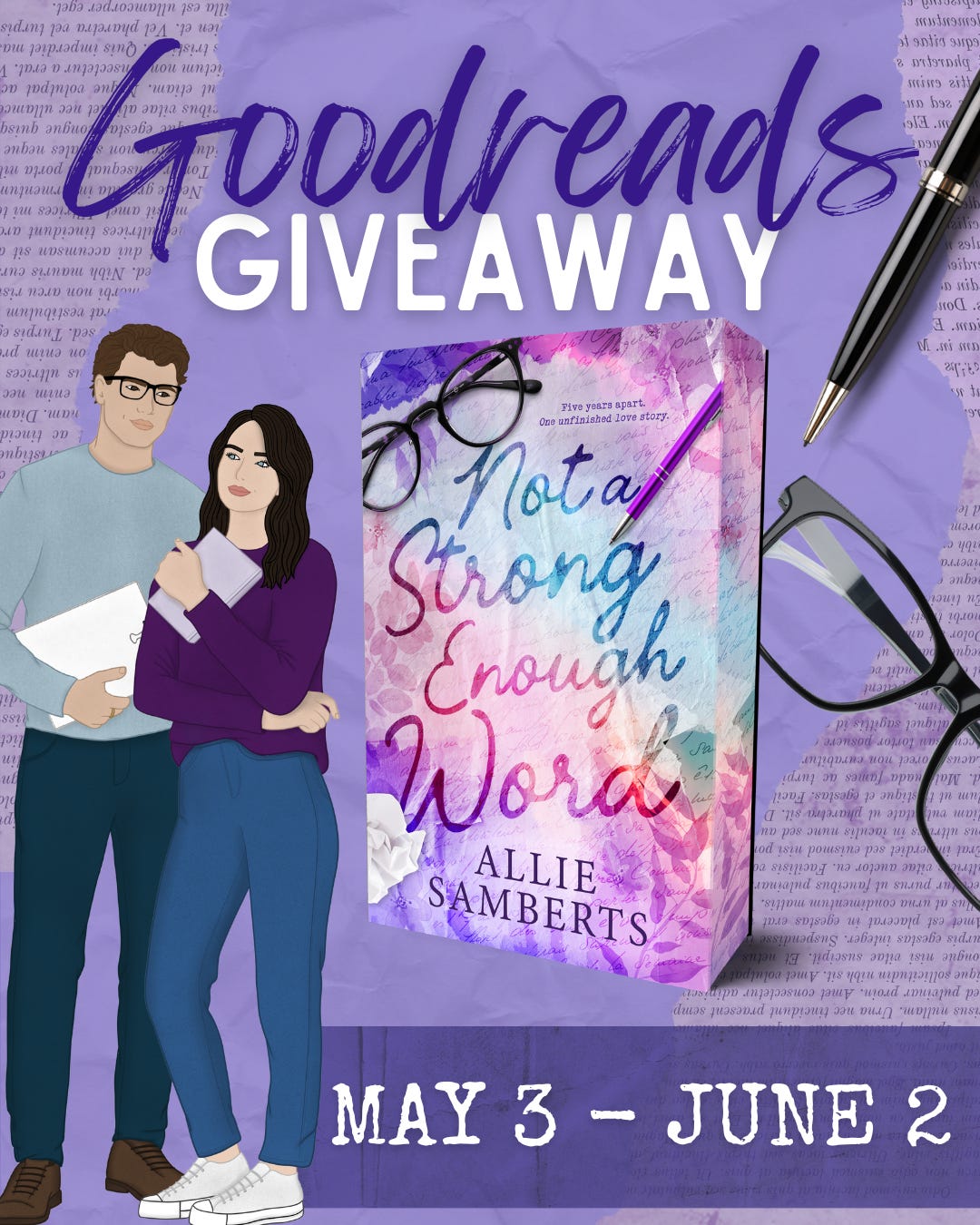 Goodreads Giveaway of Not A Strong Enough WOrd open now through June 2
