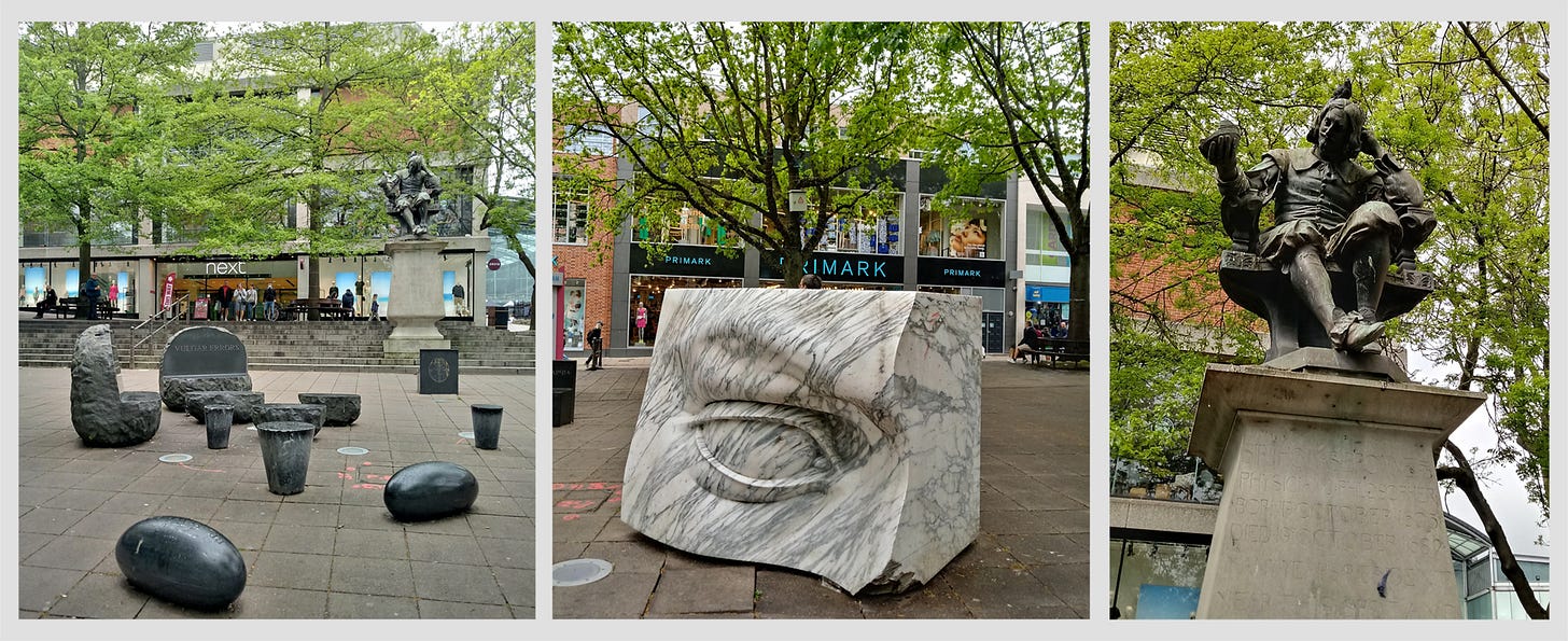 ‘Homage to Sir Thomas Browne’ (left & middle) and statue of Browne erected 1905
