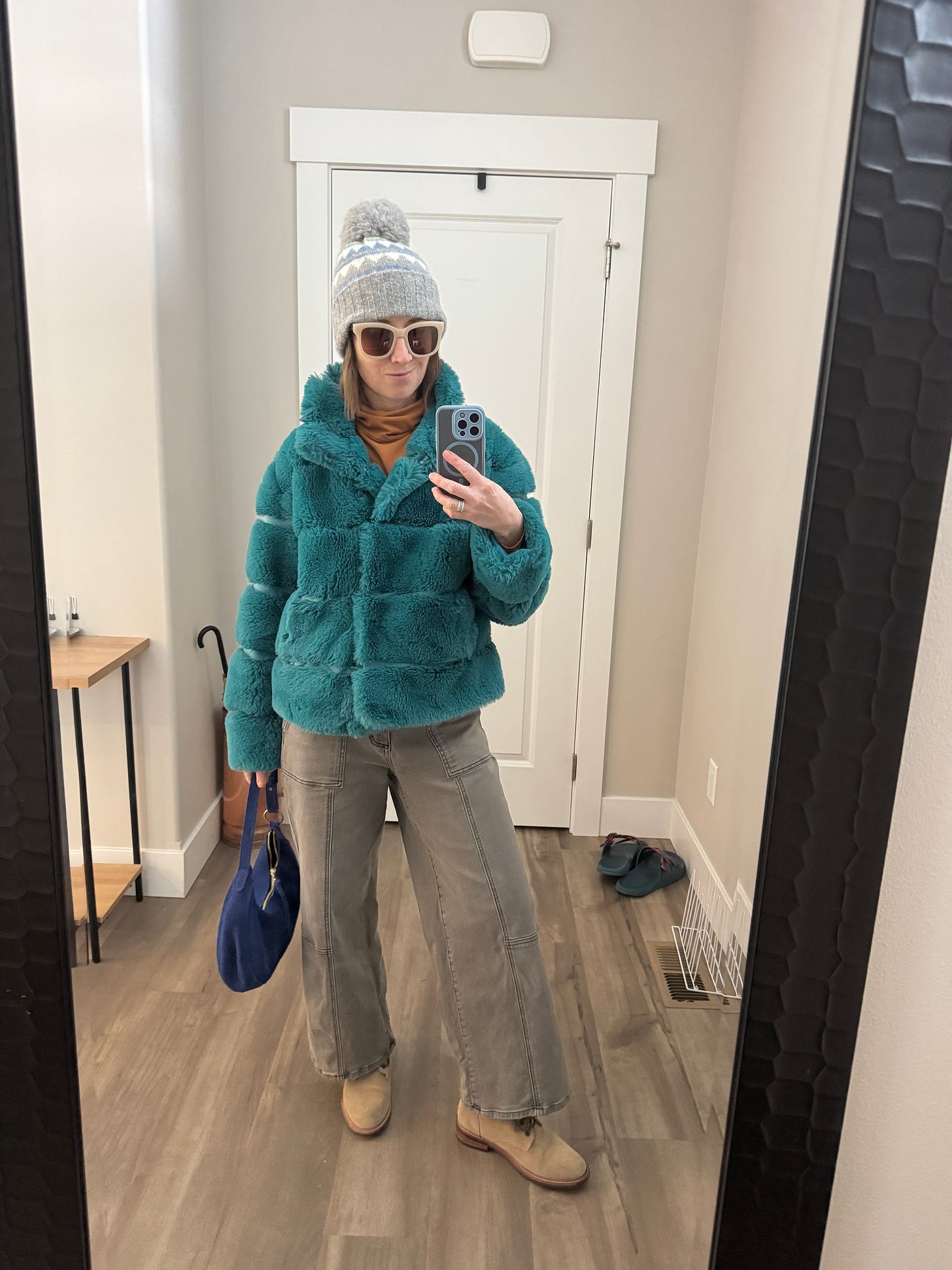 faux fur coat, winter outfit