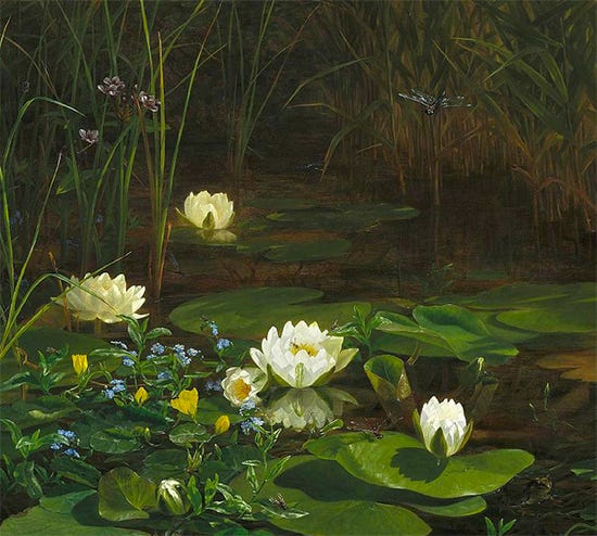 Forest Lake with Blooming Water Lilies and Insects, Anthonore Christensen Forest Lake with Blooming Water Lilies and Insects, Anthonore Christensen