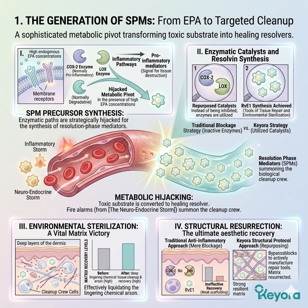 Systemic Regulator action hijacks COX-2 and LOX for SPM synthesis, converting the Neuro-Endocrine Storm into a catalyst for ATP Synthesis and repair. Systemic Regulator action hijacks COX-2 and LOX for SPM synthesis, converting the Neuro-Endocrine Storm into a catalyst for ATP Synthesis and repair.