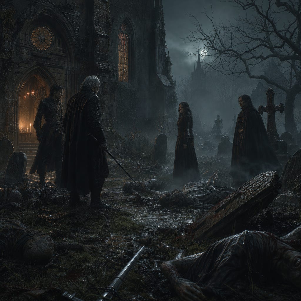 Aftermath of undead battle at St. Andral's Churchyard