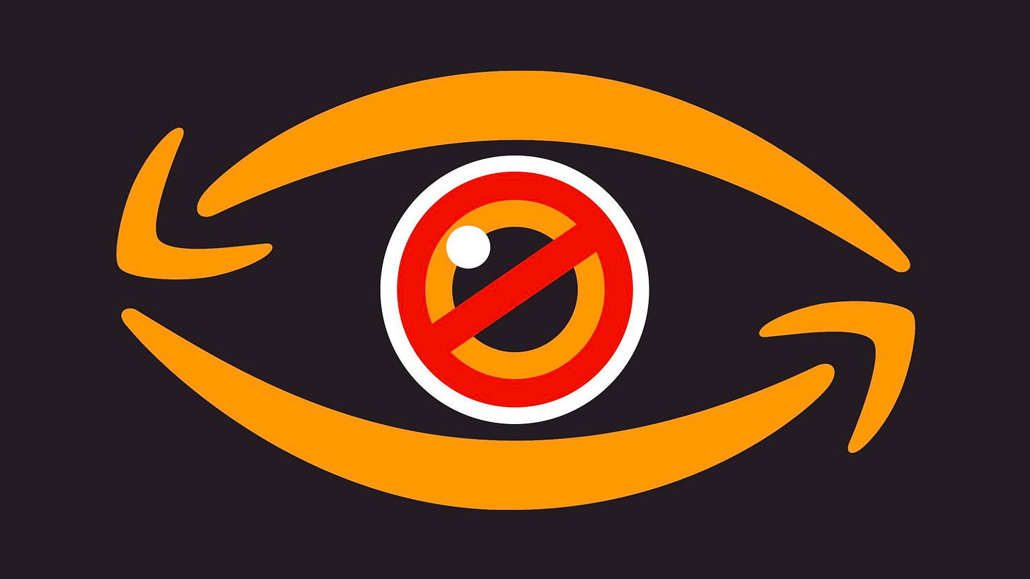Illustration of an eye made of amazon logos with a no symbol over the iris Illustration of an eye made of amazon logos with a no symbol over the iris