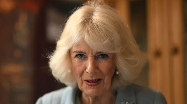 Queen Camilla frowning