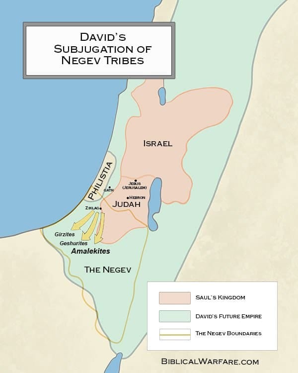 Map of King David's defeat of the Amalekites and Negev Tribes
