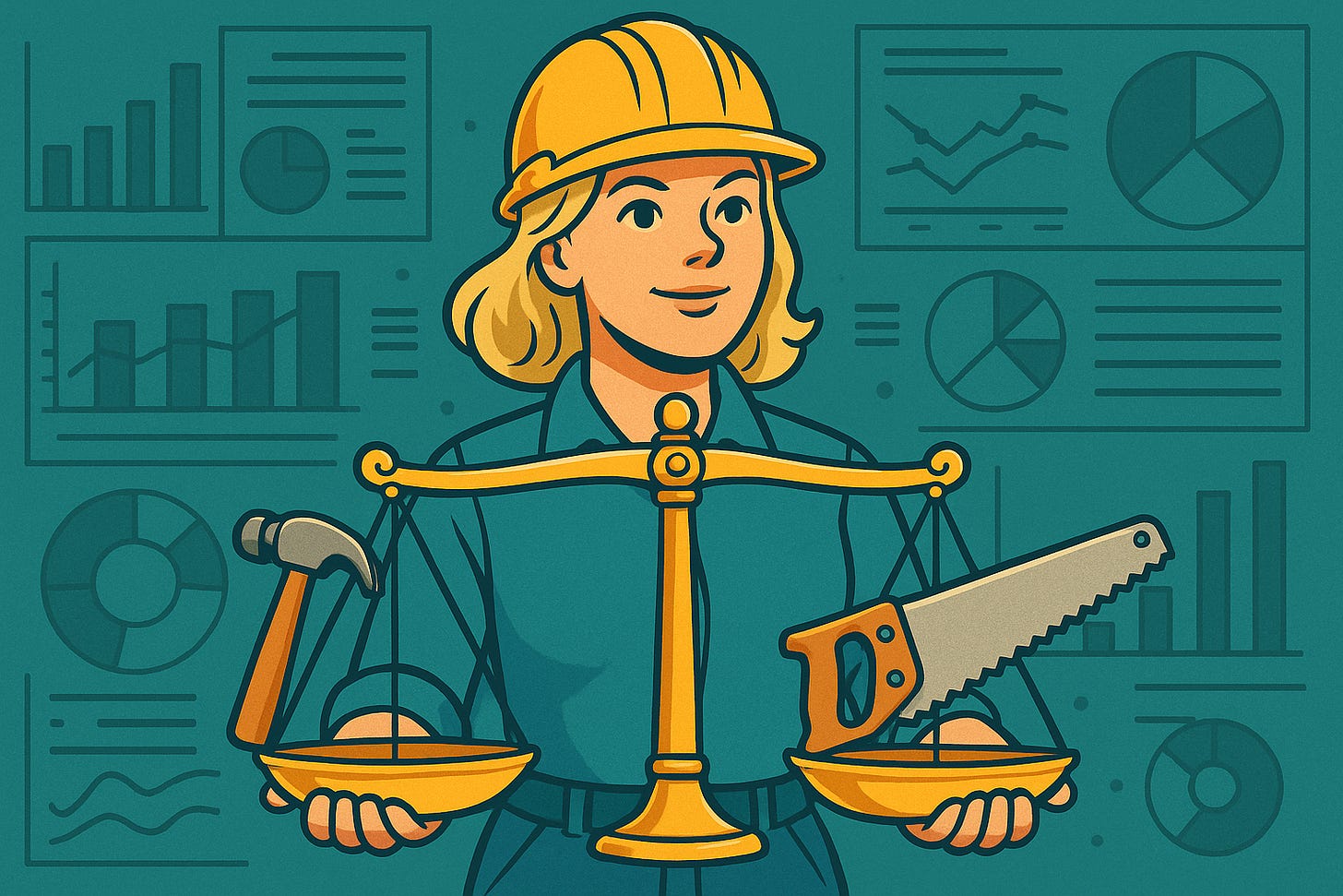 A blonde female data engineer picking between tools