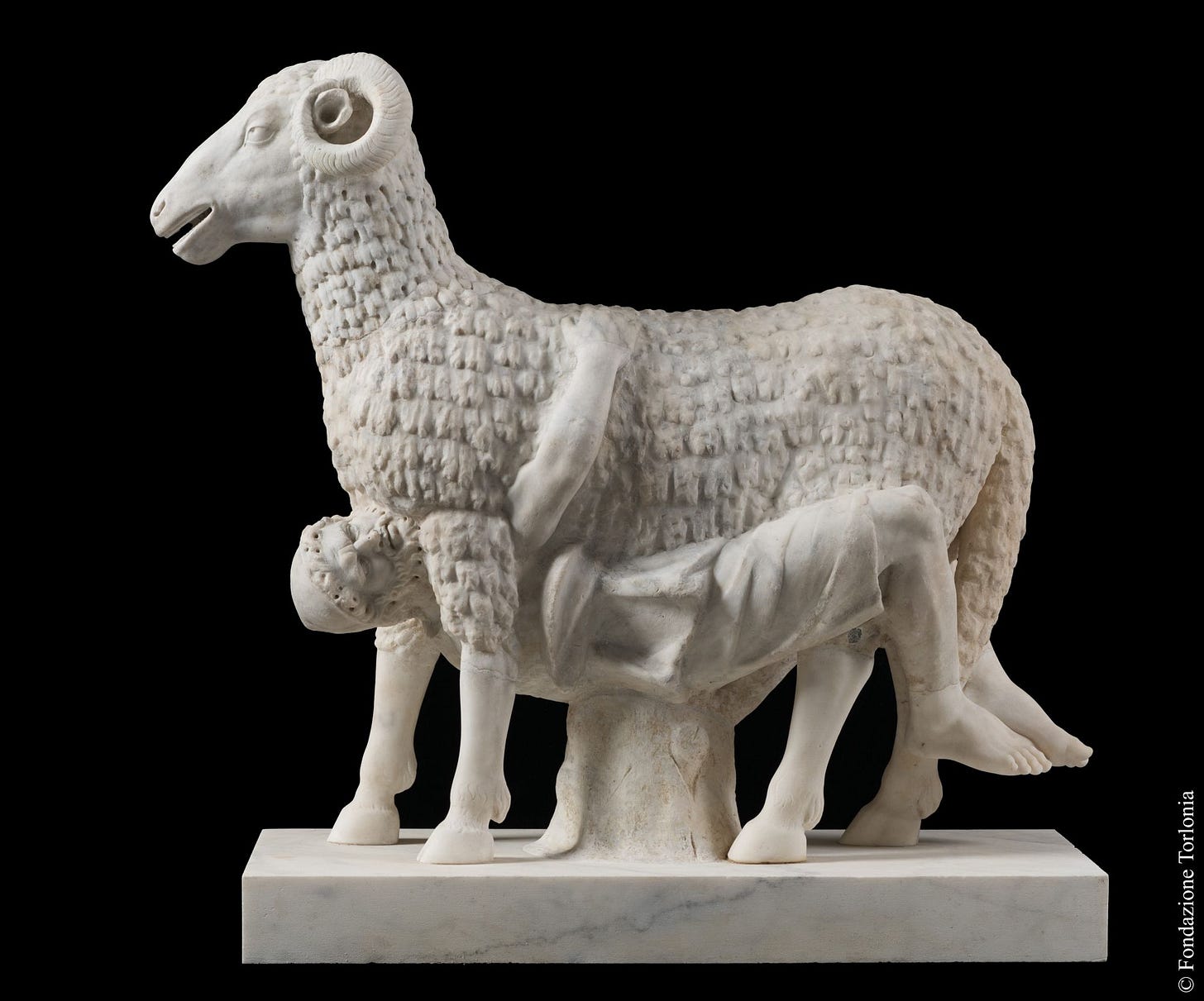 Statue of Ulysses beneath a ram