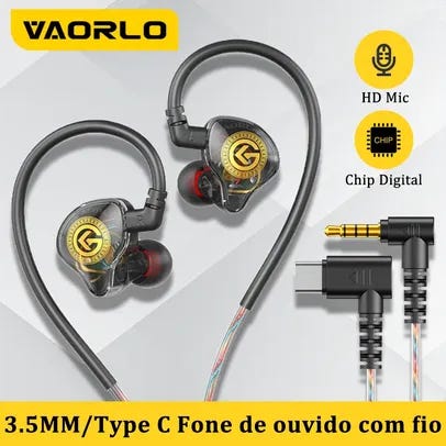 [Com Taxa]  Fone Com Fio 3.5mm/Type-C Microfone VAORLO