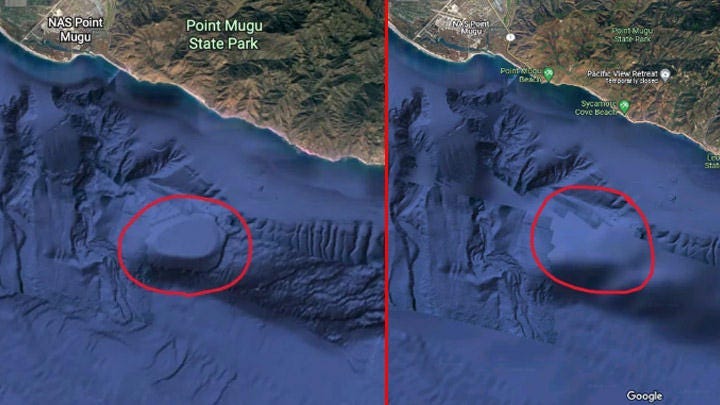 Google Maps and Earth have removed an unidentified submerged object near the California coast.