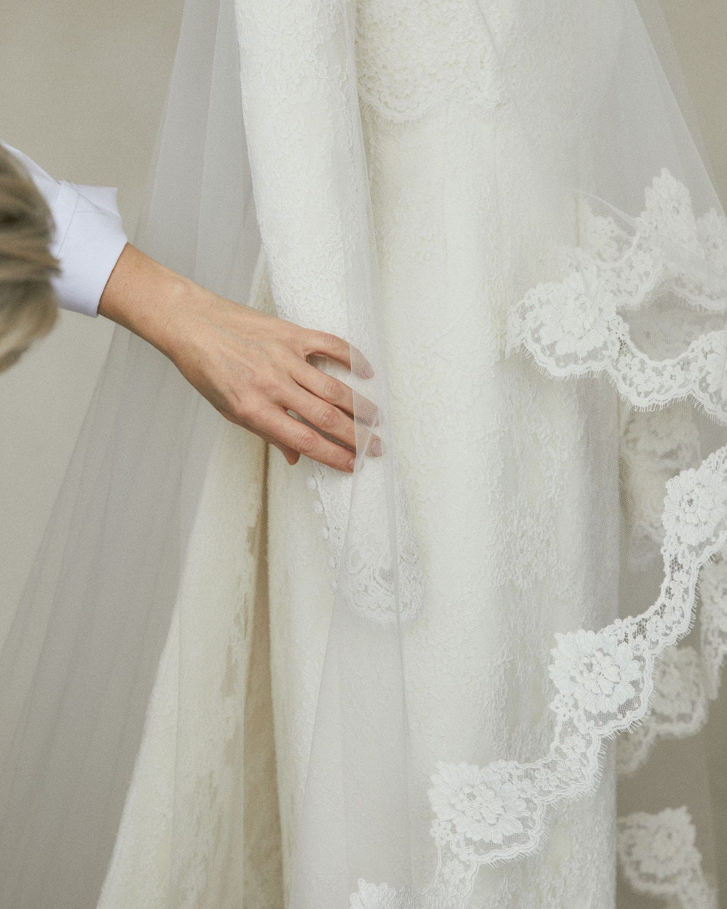 Image may contain Clothing Dress Fashion Formal Wear Gown Wedding Wedding Gown Bridal Veil Person and Adult