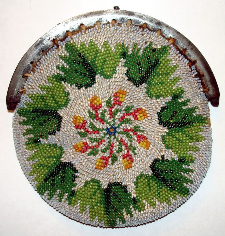 Czech glass beads antique beaded handbag coin purse seed beads knitted crowns Prague Praha 1800s Czech glass beads antique beaded handbag coin purse seed beads knitted crowns Prague Praha 1800s