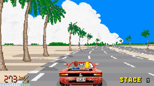 A GIF of the player crashing their car in OutRun.