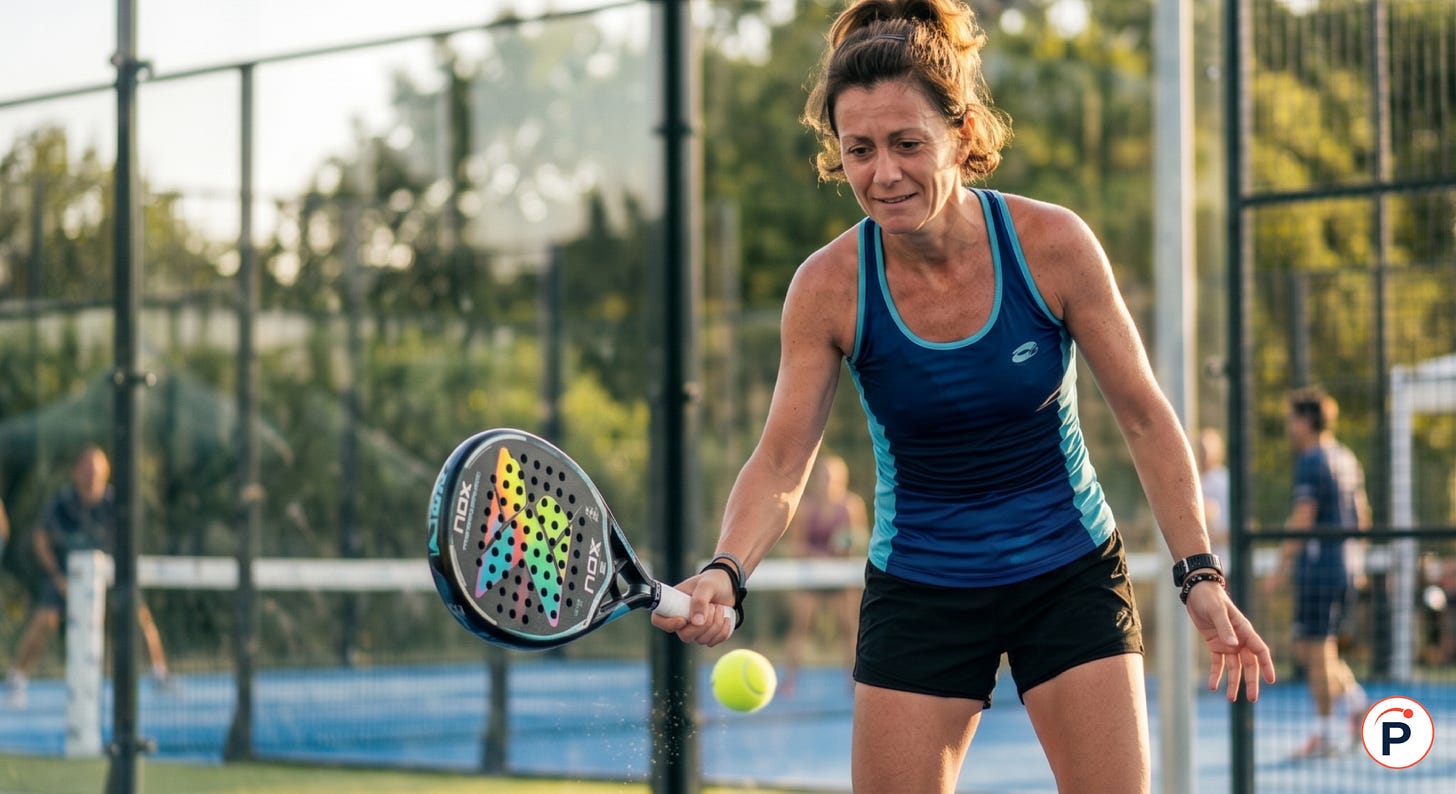 joueuse de padel de 45 ans qui rate sa frappe joueuse de padel de 45 ans qui rate sa frappe