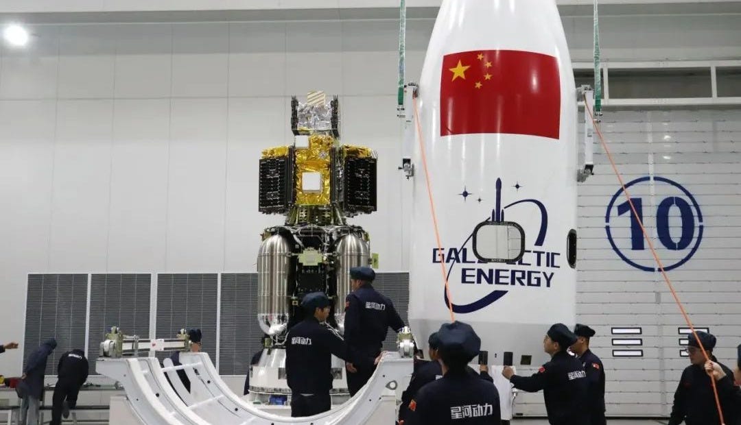 Four Tianqi satellites being secured inside Ceres-1S’ payload fairing atop its fourth-stage in May 2025 ahead of a launch from the Yellow Sea.