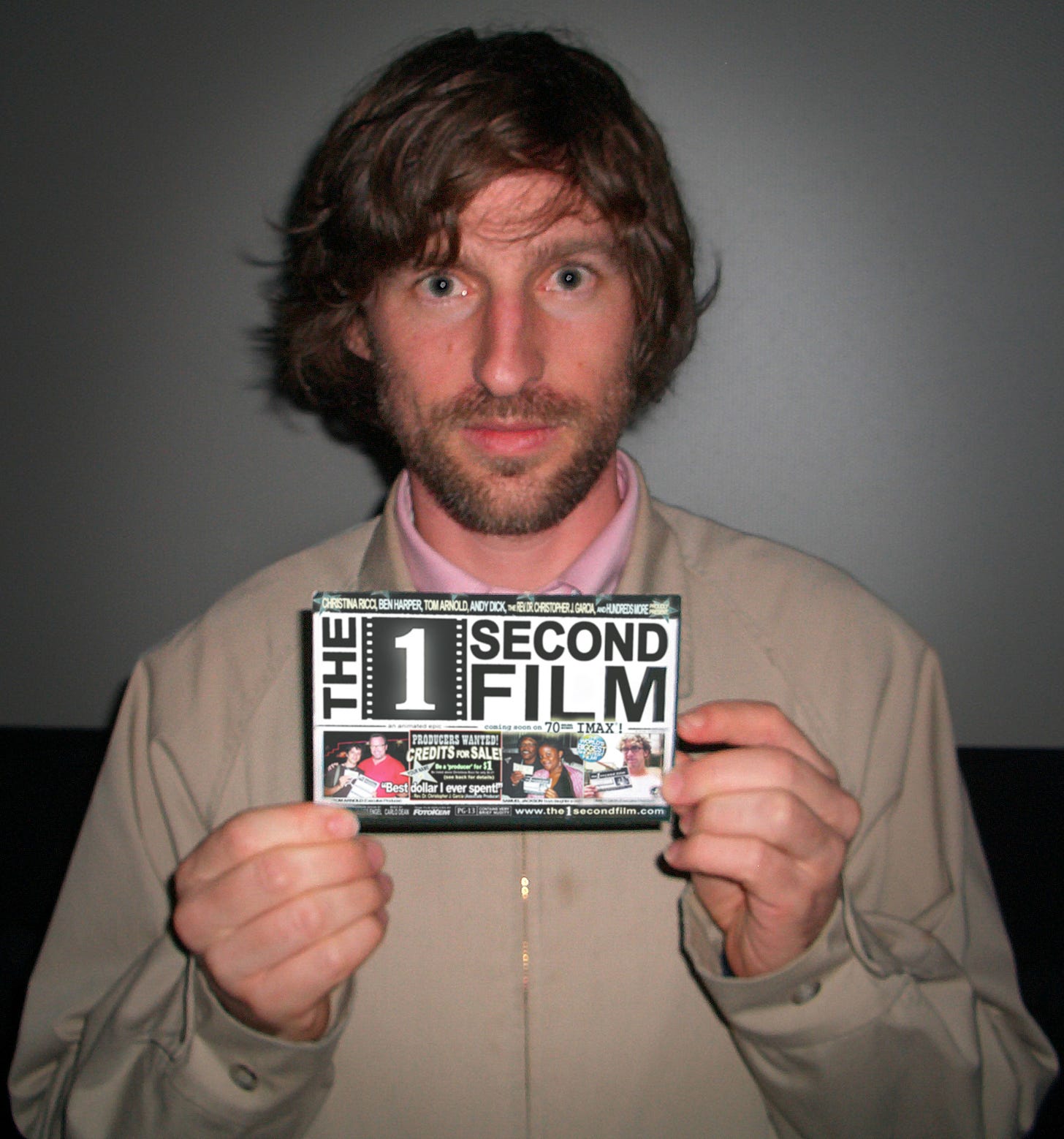 Spike Jonze holding his producer credit for "The 1 Second Film" in 2004.