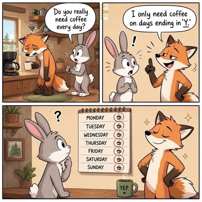 Foxen Coffee Comics, "Daily ritual. 🦊☕"