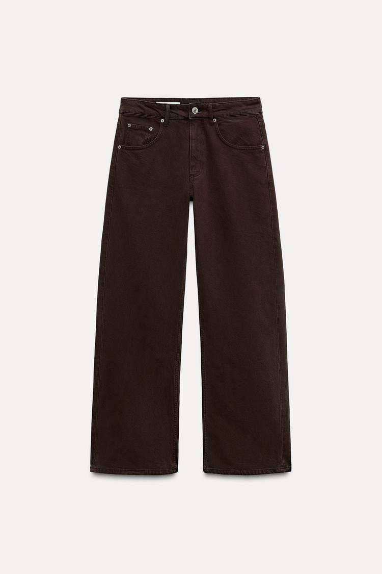 Zara MID WAIST TRF CURVED LEG BALLOON JEANS - Chocolate - Image 1