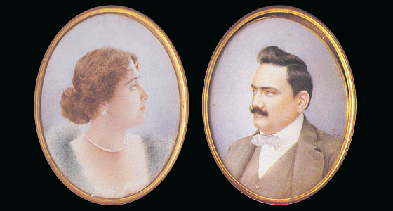 Miniatures of Ada Botti Giachetti and Enrico Caruso (via the Villa Caruso in Lastra di Signa)
