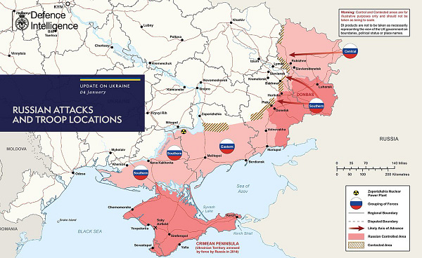 Russian attacks and troop locations map 04/01/23