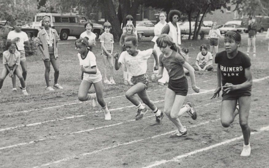 Young men participate in Chicago Park District race, undated.