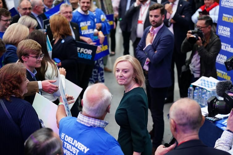 Liz Truss in a crowd of supporters