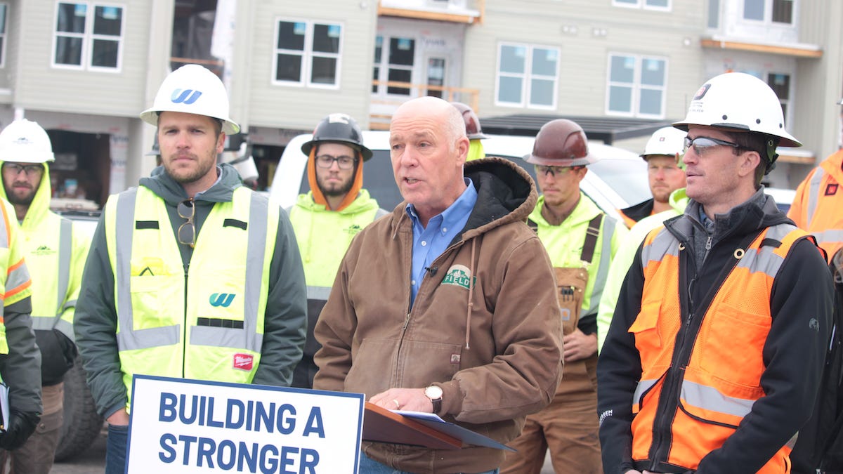 Gov. Greg Gianforte speaks alongside construction leaders and trades apprentices at a Bozeman construction site Thursday, Oct. 27, 2022. Gov. Greg Gianforte speaks alongside construction leaders and trades apprentices at a Bozeman construction site Thursday, Oct. 27, 2022.