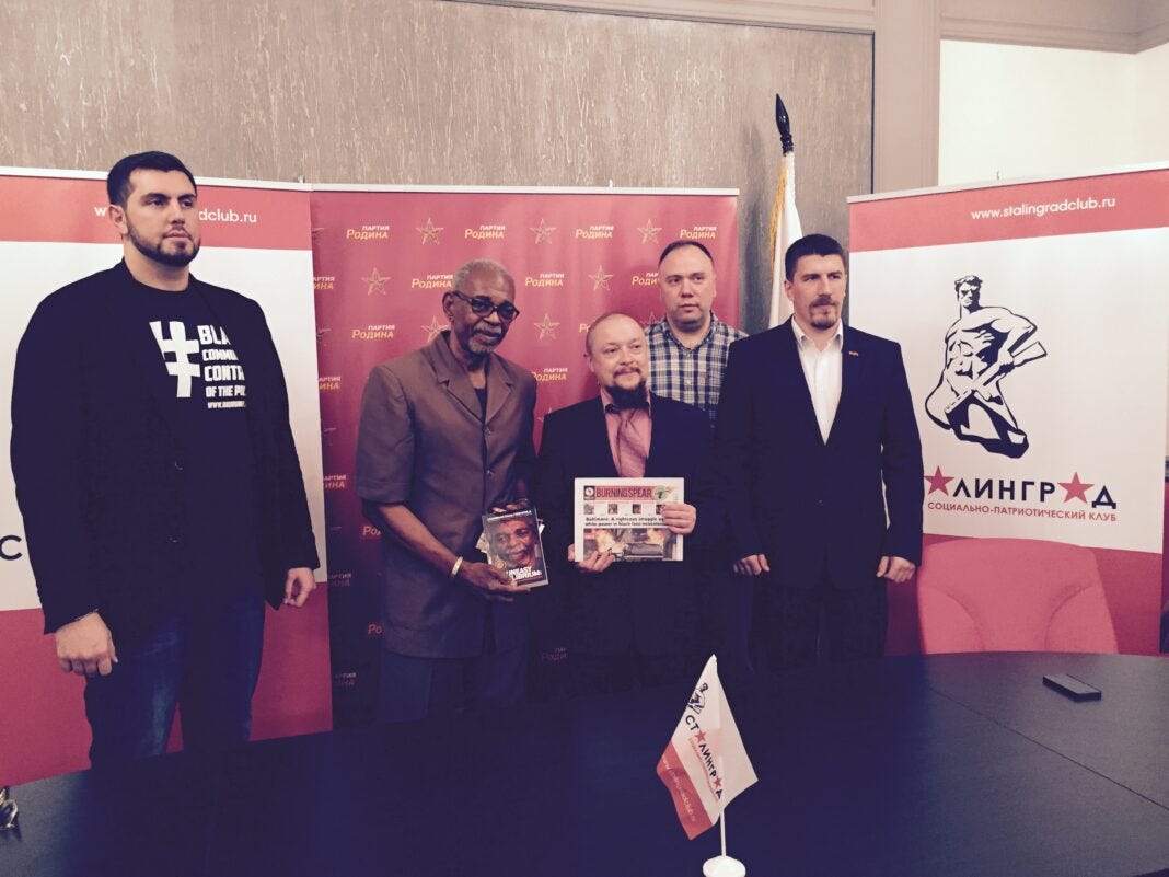 Chairman Omali Yeshitela with Alexander Ionov (left), President of the Anti-Globalization Movement of Russia, in Moscow, Russia on May 29, 2015 Chairman Omali Yeshitela with Alexander Ionov (left), President of the Anti-Globalization Movement of Russia, in Moscow, Russia on May 29, 2015
