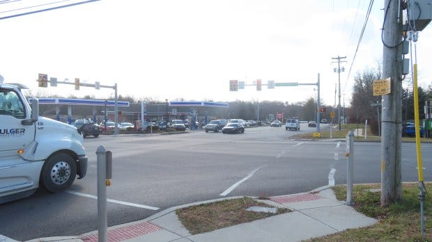 Cars and trucks make turns at the intersection of Sumneytown Pike and Valley Forge Road, where a gas station and Wawa convenience store stand on the Upper Gwynedd side of the intersection, as seen in Nov. 2023. (Dan Sokil - MediaNews Group) Cars and trucks make turns at the intersection of Sumneytown Pike and Valley Forge Road, where a gas station and Wawa convenience store stand on the Upper Gwynedd side of the intersection, as seen in Nov. 2023. (Dan Sokil - MediaNews Group)
