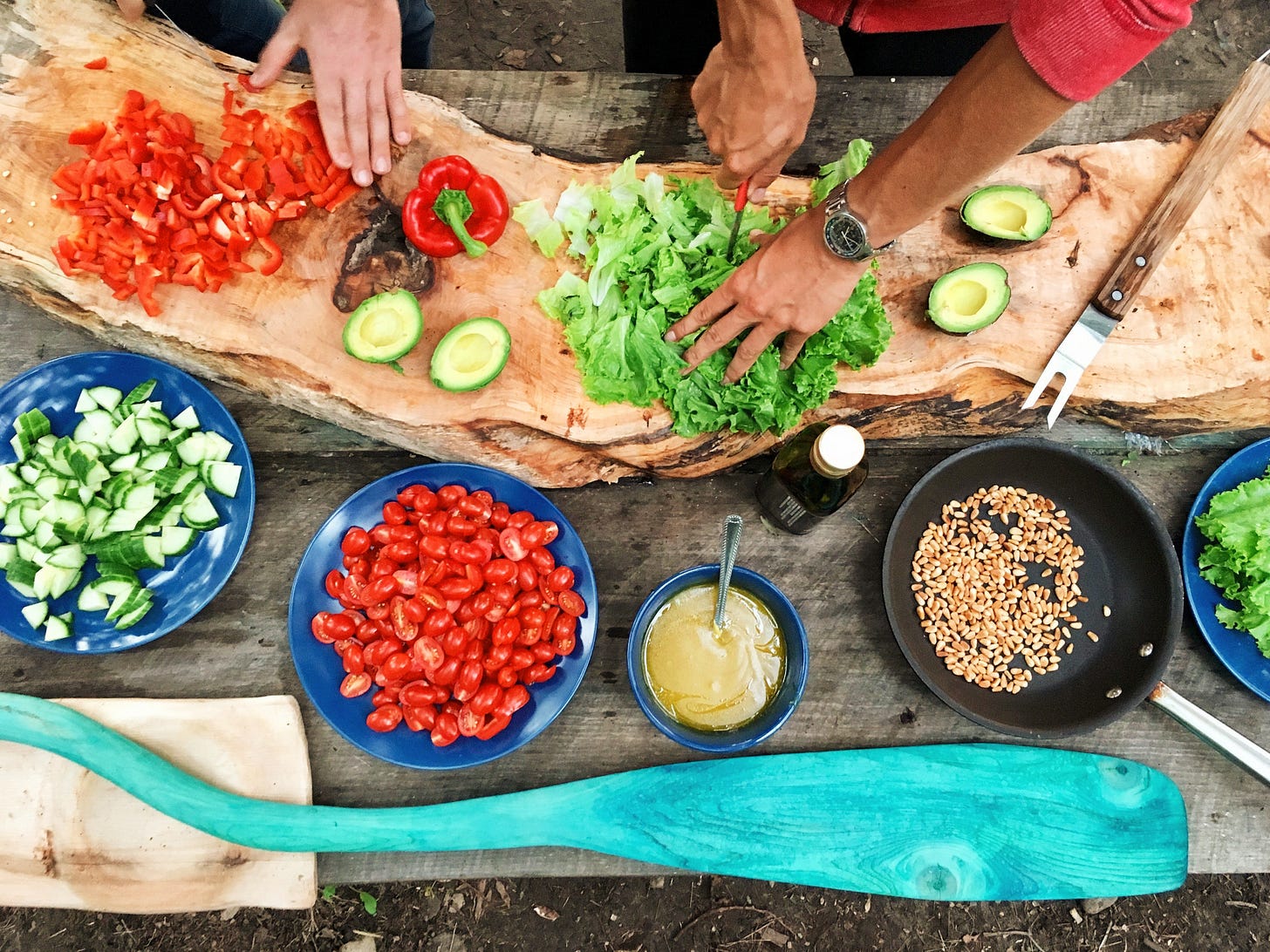 Vegetables being prepared for a meal. 