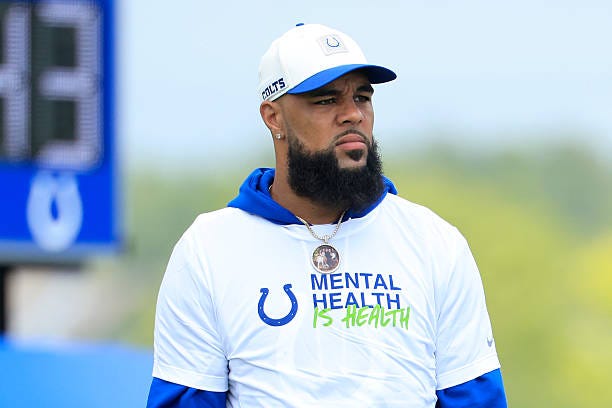 WESTFIELD, INDIANA Keenan Allen looks on during the joint practice against the Atlanta Falcons at Grand Park Sports Campus on August 19, 2026 in...